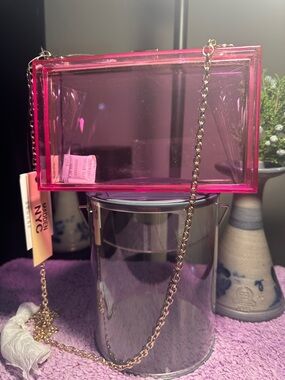 Madison NY Clear Pink Acrylic Crossbody with Gold Chain